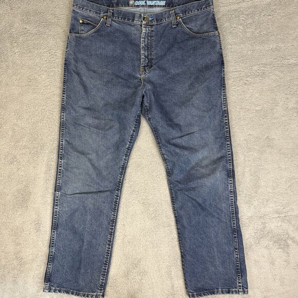 Wrangler Jeans Mens 38x29 Blue Regular Fit Cool Vantage Straight Leg Denim Pants - Picture 1 of 11
